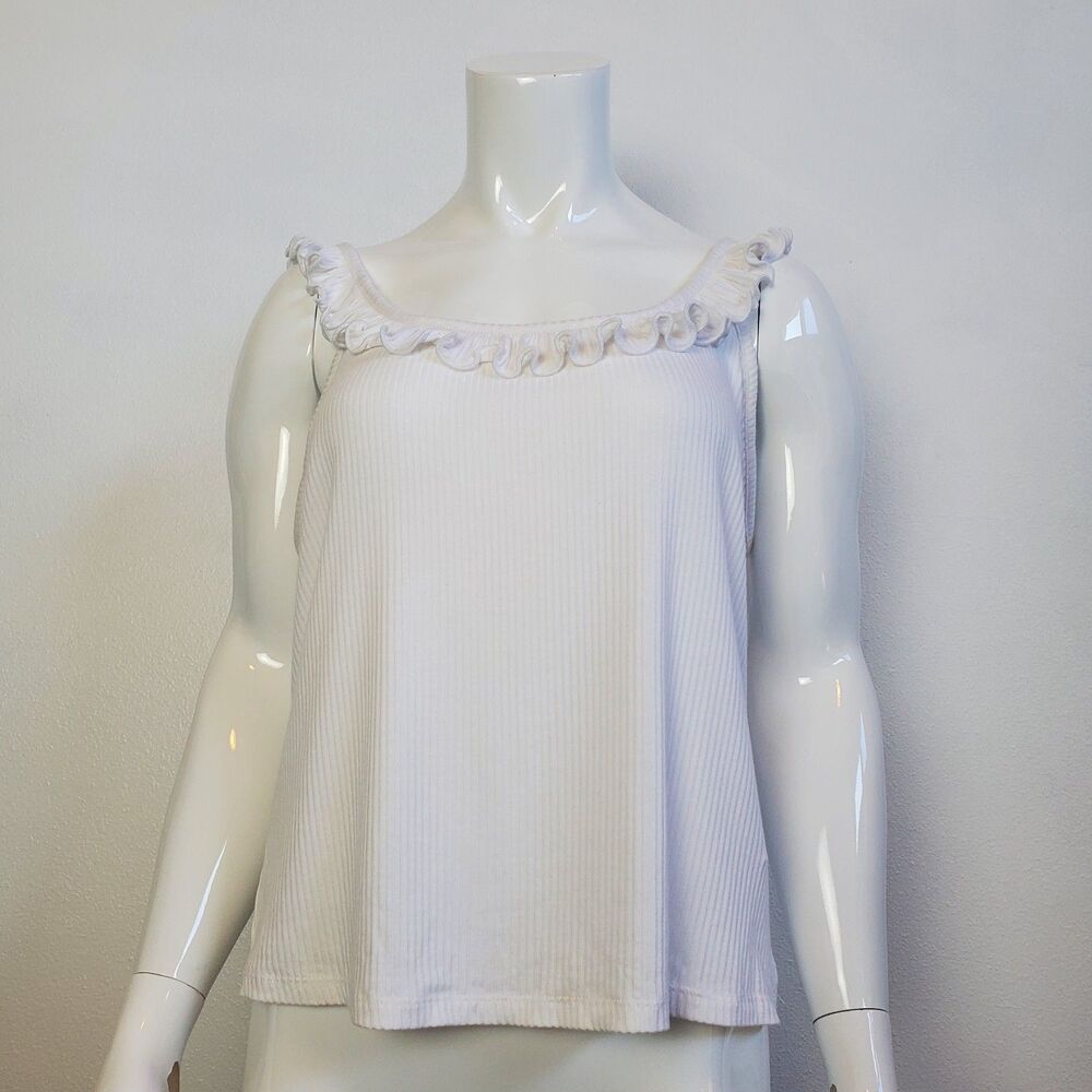 NEW Forever 21 Plus Size White Ribbed Ruffle Tank - Picture 1 of 9